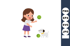 Girl playing with dog and green balls in casual clothing vec Product Image 1