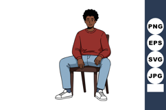 Young man sitting on chair wearing red sweater and light blu Product Image 1
