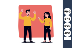 Man and woman in casual clothes communicating with gestures Product Image 1