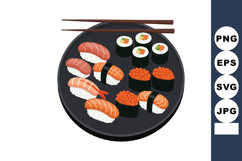 Sushi platter with nigiri and maki sushi on black plate with Product Image 1