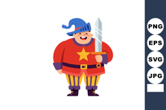 Cartoon knight with sword wearing blue helmet and red shirt Product Image 1