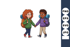 Two Children Holding Hands Backpacking Hiking Adventure Vect Product Image 1