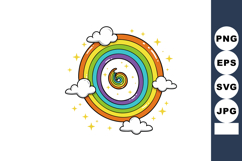 Colorful spiral rainbow with clouds and sparkling stars vect Product Image 1
