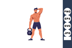 Muscular Man Holding Kettlebell Fitness Exercise Strength Tr Product Image 1