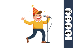 Boy singing with microphone on party wearing yellow shirt an Product Image 1