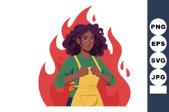 Woman with curly hair wearing yellow apron and green shirt w Product Image 1