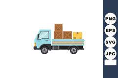 Light blue delivery truck carrying wooden crates and cardboa Product Image 1