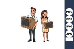 Man and woman holding vintage televisions smiling cheerful l Product Image 1