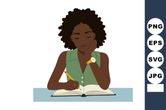 Young woman writing in notebook with pencil and thoughtful e Product Image 1