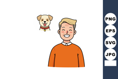 Smiling Man Wearing Orange Sweater with Happy Dog Vector Ill Product Image 1