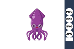 Cute purple squid cartoon character illustration with big ey Product Image 1