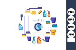 Washing machine with assorted colorful cleaning tools and su Product Image 1