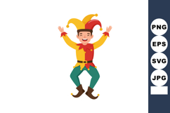 Jester in colorful costume dancing with raised arms vector i Product Image 1