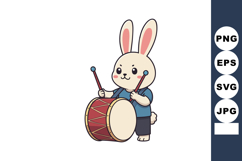 Cute bunny playing red drum with sticks vector illustration Product Image 1