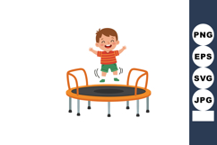 Happy boy jumping on orange trampoline with black mat for ac Product Image 1