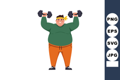 Overweight man lifting dumbbells exercising indoors with gre Product Image 1