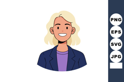 Smiling young woman with blonde hair in navy blazer and purp Product Image 1