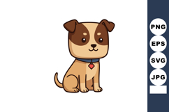 Cute small brown puppy sitting with a collar and tag vector Product Image 1