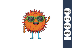 Cartoon orange virus character wearing green sunglasses happ Product Image 1