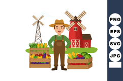 Farmer standing with fresh vegetables and red windmill in ba Product Image 1