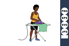 Woman ironing clothes on ironing board household laundry cho Product Image 1