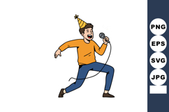 Young Man Singing with Party Hat Holding Microphone Celebrat Product Image 1