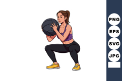 Woman performing squat exercise with medicine ball in fitnes Product Image 1