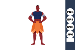 African tribal man standing with orange leaf skirt and blue Product Image 1