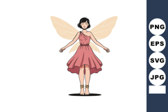 Fairy girl with beige wings in flowing pink dress levitating Product Image 1