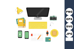 Desktop workspace with computer keyboard smartphone camera a Product Image 1