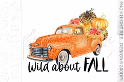 Fall truck sublimation design, leopard pumpkin png Product Image 1