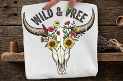 Floral Cow Skull Png, Wild and Free Western Sublimation Product Image 1