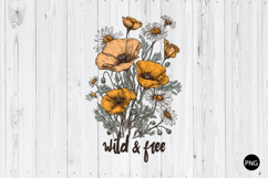 Wild and Free PNG, Retro Vintage PNG, Retro Happy Flowers Product Image 1