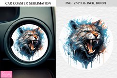 Watercolor Roaring Wild Animal |Car Coaster Sublimation|Cat Product Image 1