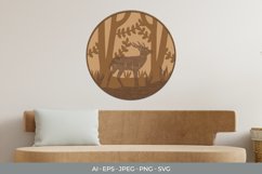3D Lasercut Deer in The Forest Round Layered Template Product Image 1