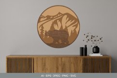 3D Lasercut Bear Walking in a Mountain Forest, Round Design Product Image 1