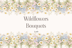 Wildflowers Bouquet Border Watercolor Floral Clipart Product Image 1
