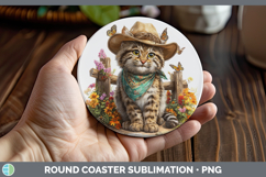GorgeousWild Cats Bandana Summer Round Coaster design.