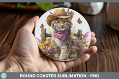 GorgeousWild Cats Bandana Summer Round Coaster design.