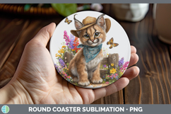 GorgeousWild Cats Bandana Summer Round Coaster design.