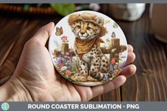 GorgeousWild Cats Bandana Summer Round Coaster design.