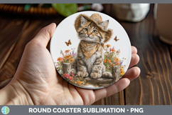 GorgeousWild Cats Bandana Summer Round Coaster design.