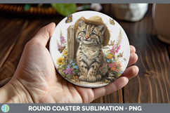 GorgeousWild Cats Bandana Summer Round Coaster design.