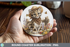 GorgeousWild Cats Bandana Summer Round Coaster design.