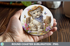 GorgeousWild Cats Bandana Summer Round Coaster design.