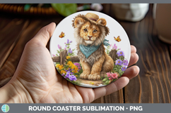 GorgeousWild Cats Bandana Summer Round Coaster design.