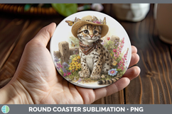 GorgeousWild Cats Bandana Summer Round Coaster design.