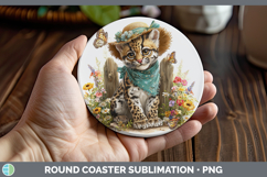 GorgeousWild Cats Bandana Summer Round Coaster design.