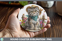 GorgeousWild Cats Bandana Summer Round Coaster design.