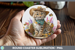 GorgeousWild Cats Bandana Summer Round Coaster design.